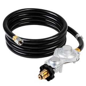 vevitts 12ft two stage propane regulator with hose, standard pol connection and 3/8inch female flare, rv propane regulator 2 tank for rv, grill, gas generator, gas stove, ranges and more