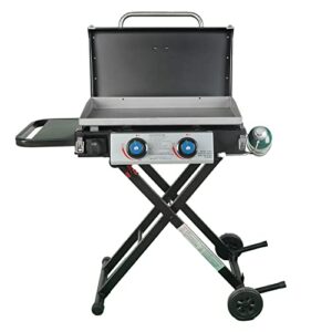 razor griddle ggc2030m 25 inch outdoor 2 burner portable lp propane gas grill griddle w/top cover lid, wheels, & shelf for bbq cooking, black (steel)