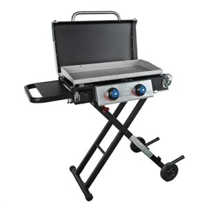 Razor Griddle GGC2030M 25 Inch Outdoor 2 Burner Portable LP Propane Gas Grill Griddle w/Top Cover Lid, Wheels, & Shelf for BBQ Cooking, Black (Steel)