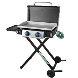 Razor Griddle GGC2030M 25 Inch Outdoor 2 Burner Portable LP Propane Gas Grill Griddle w/Top Cover Lid, Wheels, & Shelf for BBQ Cooking, Black (Steel)