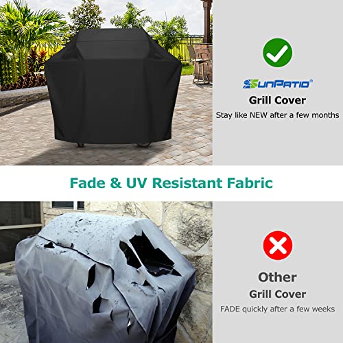 SunPatio Grill Cover 55 Inch, Outdoor Heavy Duty Waterproof Barbecue Gas Grill Cover, UV & Fade Resistant, All Weather Protection Compatible for Weber Charbroil Nexgrill Kenmore Grills and More, Black