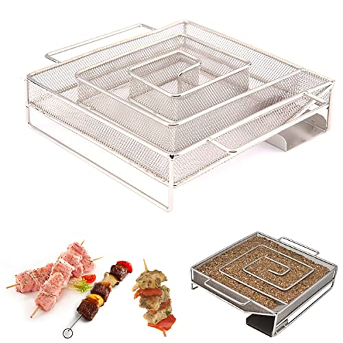 Cold Smoke Generator, Pellet Smoker Tray Box for BBQ Grill 5.9 x 5.9 Inch, Ideal for Smoking Cheese, Fish, Pork, Salmon, Stainless Steel Grill Cooking Tools Accessories (Square), 5.9*5.9in
