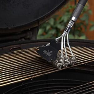 GRILLHOGS 18" Grill Brush for Outdoor Grill, Long Handle Bristle Free Scraping Brush, Safe Precision Coiled Galvanized Brushes, Dishwasher Safe, Soft Grip Premium Rubber Handle, Stainless Steel