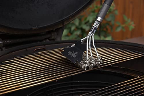 GRILLHOGS 18" Grill Brush for Outdoor Grill, Long Handle Bristle Free Scraping Brush, Safe Precision Coiled Galvanized Brushes, Dishwasher Safe, Soft Grip Premium Rubber Handle, Stainless Steel