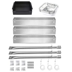 hisencn stainless grill burner tube, heat plate shield tent, hanger brackets, electronic ignitor, porcelain steel grease collection pan with 15 pack aluminum foil drip pan for chargriller 5050 5650