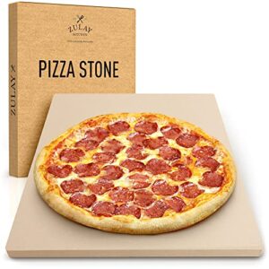 Zulay Kitchen Large Pizza Stone For Oven And Grill - Free Bench Scraper Included - Thermal Shock Resistant Baking Stone - Cooking Stone - 15 x 12 Inch