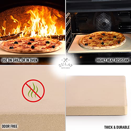 Zulay Kitchen Large Pizza Stone For Oven And Grill - Free Bench Scraper Included - Thermal Shock Resistant Baking Stone - Cooking Stone - 15 x 12 Inch