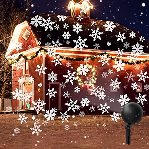 Christmas Projector Lights Outdoor Waterproof Snowflakes Xmas Show LED Indoor Projection Light White Snowfall Spotlight for Holiday Party House Garden Patio Landscape Outside Decorations