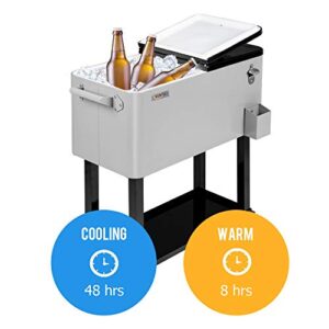 VINGLI 80 Quart Rolling Ice Chest, Portable Patio Party Bar Drink Cooler Cart, with Shelf, Beverage Pool with Bottle Opener,Grey