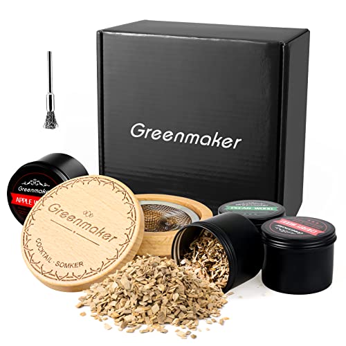 Greenmaker Cocktail Smoker Kit, Old Fashioned Bourbon Drink Smoker with 4 Flavors Wood Chips, Gift for Whiskey Smoker Lover,Men Dad Husband