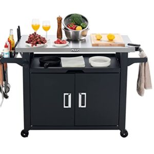 NUUK Pro 42-Inch Rolling Outdoor Kitchen Island and BBQ Serving Cart, with Heavy Duty Wooden Cutting Board and Propane Tank Holder