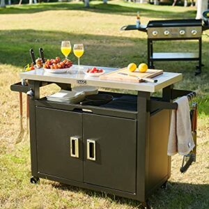 NUUK Pro 42-Inch Rolling Outdoor Kitchen Island and BBQ Serving Cart, with Heavy Duty Wooden Cutting Board and Propane Tank Holder