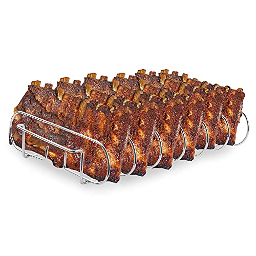 Chicken Leg Rack for Grill with Dip Tray and Large Rib Rack for Smoking Bundle - High Grade Stainless Steel - Easy to Use and Clean