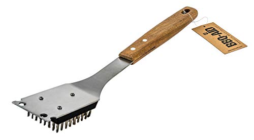 BBQ-Aid Grill Brush and Scraper for Barbecue – Grill Brush for Outdoor Grill with Extended, Large Wooden Handle and Replaceable Stainless Steel Bristles Head –No Scratch- BBQ Grill Brush for Any Grill