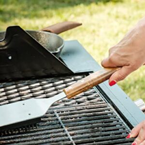 BBQ-Aid Grill Brush and Scraper for Barbecue – Grill Brush for Outdoor Grill with Extended, Large Wooden Handle and Replaceable Stainless Steel Bristles Head –No Scratch- BBQ Grill Brush for Any Grill