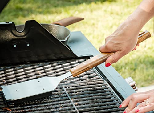 BBQ-Aid Grill Brush and Scraper for Barbecue – Grill Brush for Outdoor Grill with Extended, Large Wooden Handle and Replaceable Stainless Steel Bristles Head –No Scratch- BBQ Grill Brush for Any Grill