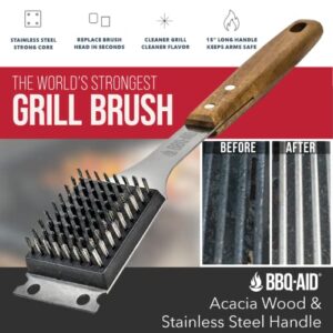 BBQ-Aid Grill Brush and Scraper for Barbecue – Grill Brush for Outdoor Grill with Extended, Large Wooden Handle and Replaceable Stainless Steel Bristles Head –No Scratch- BBQ Grill Brush for Any Grill