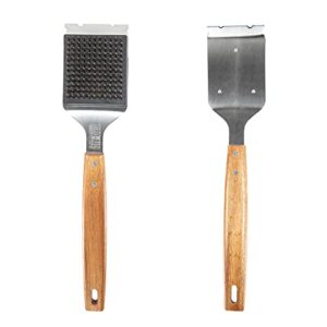 BBQ-Aid Grill Brush and Scraper for Barbecue – Grill Brush for Outdoor Grill with Extended, Large Wooden Handle and Replaceable Stainless Steel Bristles Head –No Scratch- BBQ Grill Brush for Any Grill