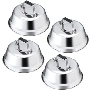 melting dome lid set of 4, leonyo 9″ professional stainless steel griddle accessories, durable basting steaming cover for teppanyaki flat top griddle grill, rivets handle, hamburger bacon cheese steak