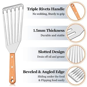 Joyfair Fish Spatulas Set, 2Pcs Metal Slotted Turner with Wooden Handle for Grilling Frying, Stainless Steel BBQ Flipper Spatula for Griddle Flattop, Thin Edge for Easy Turning & Flipping Pancake Meat