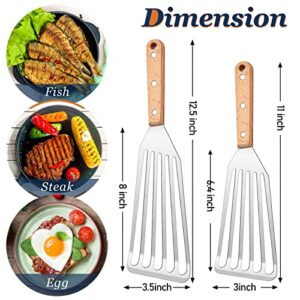 Joyfair Fish Spatulas Set, 2Pcs Metal Slotted Turner with Wooden Handle for Grilling Frying, Stainless Steel BBQ Flipper Spatula for Griddle Flattop, Thin Edge for Easy Turning & Flipping Pancake Meat