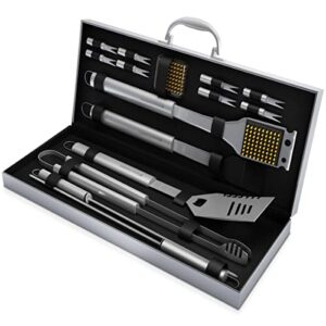 home-complete hc-1000 bbq accessories – 16pc grill set with spatula, tongs, skewers, case – barbecue tools for father’s day, wedding, anniversary, 16 pc, silver
