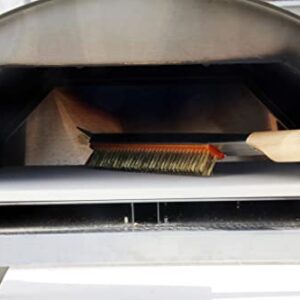 Mauncode 21 Inch Pizza Stone Brush with Scraper - Perfect Cleaning Tool for Outdoor Portable Pizza Oven, with Wood Handle & Brass Bristles