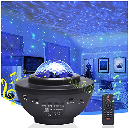 Galaxy Projector Star Light Projected on Ceiling with Music Speaker & Remote Control, LED Night Light Projector with Nebula Cloud/Moving Ocean Wave, Halloween Decoration Light for Game Rooms Party