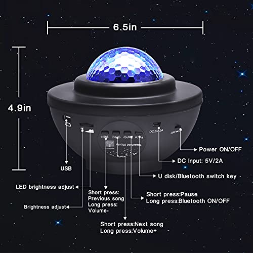 Galaxy Projector Star Light Projected on Ceiling with Music Speaker & Remote Control, LED Night Light Projector with Nebula Cloud/Moving Ocean Wave, Halloween Decoration Light for Game Rooms Party