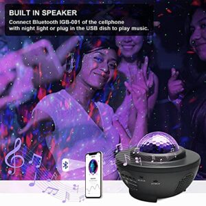 Galaxy Projector Star Light Projected on Ceiling with Music Speaker & Remote Control, LED Night Light Projector with Nebula Cloud/Moving Ocean Wave, Halloween Decoration Light for Game Rooms Party