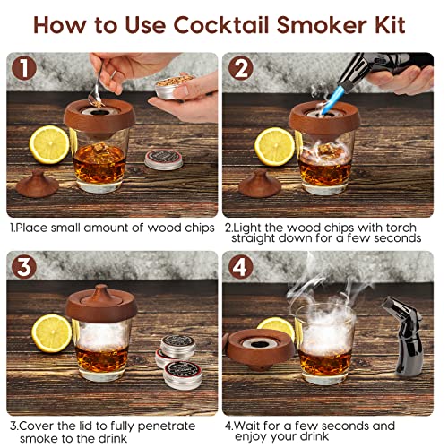 Cocktail Smoker Kit with Torch, Old Fashioned Chimney Drink Smoker, with 6 Flavors of Wood Smoker Chips, for Cocktails, Whiskey & Bourbon, Ideal Gifts for Men, Boyfriend, Husband, and Dad (BLUE)