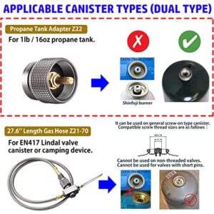 CAMPINGMOON Propane to Butane Camping Stove Adapter with Hose Valve Convert 16oz/1Lb Small Propane Tank to EN417 Lindal Valve Z22/Z21 (27.6" Length (Z22/Z21-70))