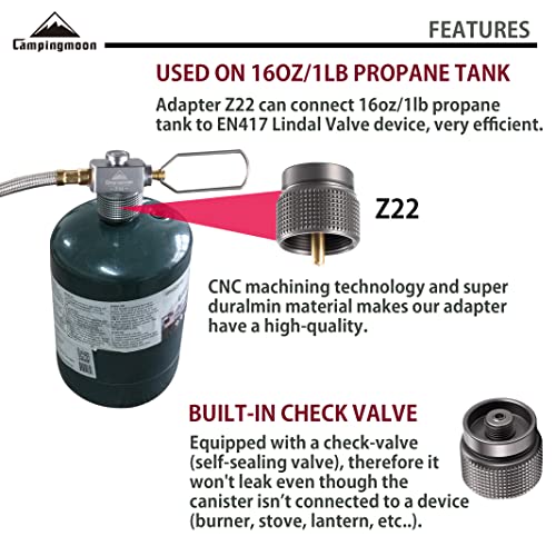 CAMPINGMOON Propane to Butane Camping Stove Adapter with Hose Valve Convert 16oz/1Lb Small Propane Tank to EN417 Lindal Valve Z22/Z21 (27.6" Length (Z22/Z21-70))