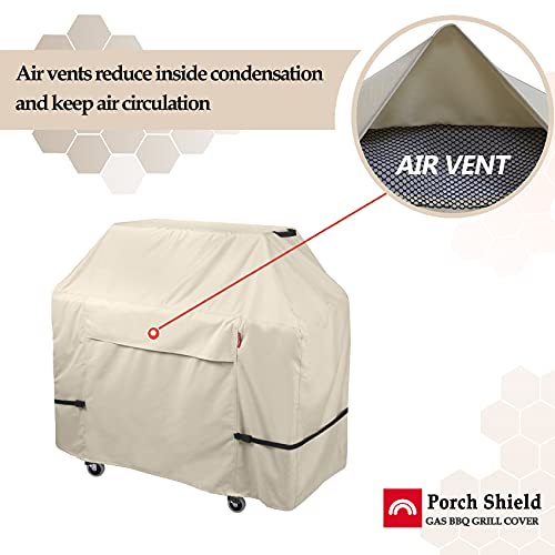 Porch Shield 54W x 24D x 46H inch Premium Gas Grill Cover Up to 52 inch - Waterproof 600D BBQ Covers for Weber, Brinkmann, Char-Broil and More, Light Tan