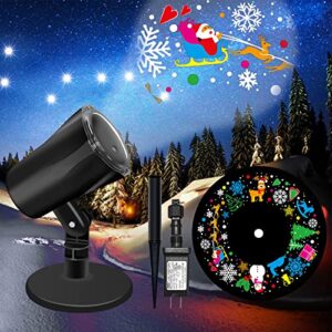 christmas projector lights with santa, snowflakes images, plug and play holiday projector light, area coverage holiday projector for christmas theme parties, good for close proximity wall or indoor