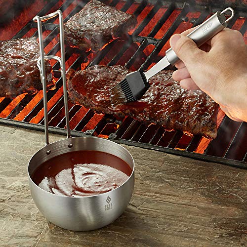 Pure Grill Stainless Steel BBQ Sauce Pot and Silicone Basting Brush - Barbecue Utensil Tool Set