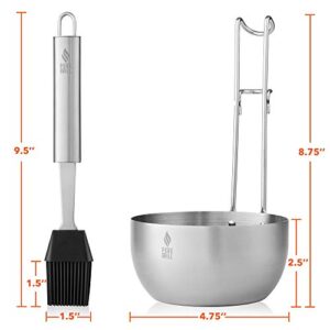 Pure Grill Stainless Steel BBQ Sauce Pot and Silicone Basting Brush - Barbecue Utensil Tool Set