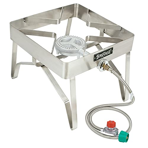 Bayou Classic 16-in Stainless Steel Outdoor Patio Stove Perfect For Frying Steaming and Boiling Features a 6-in Cast Aluminum Burner 16-in Cooking Surface 5-psi Regulator w/ 36-in Stainless Hose