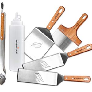 Blackstone Deluxe Spatula Griddle Kit (6-Piece) with Stainless Steel Tongs, Grill Hamburger Flipping Spatulas, BBQ Scraper, Batter Dispenser & Mixer Bottle, 5069, Grilling Tools & Accessory