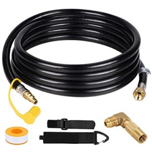 eazy2hd 20ft rv quick connect propane hose with 1/4″ quick plug propane elbow adapter, propane extension hose for blackstone 17″/22″ griddle, rv quick-connect kit(with buckle velcro + sealing tape)
