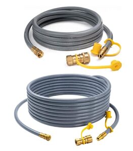gaspro 3/8-inch natural gas quick connect hose, propane to natural gas conversion kit for grill, smoker, fire pit, patio heater and more, 12 feet and 24 feet, 2 pack