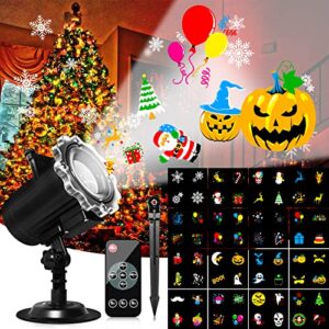 Christmas Projector Lights Outdoor, MOSSNDAR Waterproof Snowflake Projector with 64 HD Cartoons, Light Projector with Remote Control for Christmas Decorations Multiple Holidays Party Garden Landscape