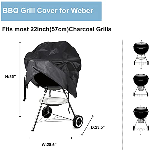 Grill Cover for Weber Round Grill Cover Water Proof Heavy Duty Outdoor Canvas BBQ Grill Cover Dome Smoker Cover (22 inch)