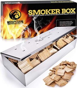mountain grillers smoker box for wood chips use a gas or charcoal bbq grill and still get that delicious smoky barbecue flavored grilled meat hinged lid for easy access polished finish stainless steel