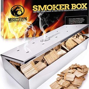 Mountain Grillers Smoker Box for Wood Chips Use a Gas or Charcoal BBQ Grill and Still Get That Delicious Smoky Barbecue Flavored Grilled Meat Hinged Lid for Easy Access polished finish stainless steel