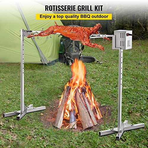VBENLEM 46‘’ Electric BBQ Rotisserie Grill Kit, 125LB Pig Spit Rotisserie Grill, 45W Rotisserie Motor and Height Adjustable for Pig Rotisserie Lamb Outdoor Party Campfire Barbecue