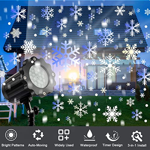 4 Pack Christmas Projector Light Outdoor Snowflake Projector Light LED Christmas Snow Projector Ip65 Waterproof Snowfall Spotlight Decorative with Remote Control Timer for Xmas Holiday Decor