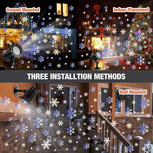 4 Pack Christmas Projector Light Outdoor Snowflake Projector Light LED Christmas Snow Projector Ip65 Waterproof Snowfall Spotlight Decorative with Remote Control Timer for Xmas Holiday Decor