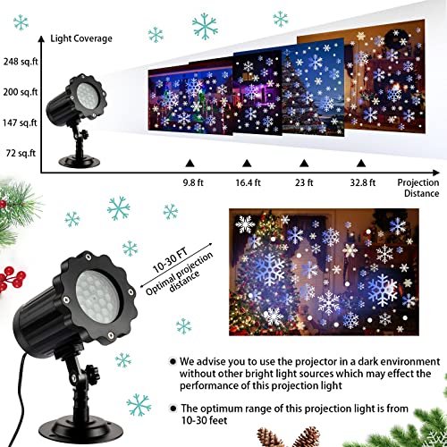 4 Pack Christmas Projector Light Outdoor Snowflake Projector Light LED Christmas Snow Projector Ip65 Waterproof Snowfall Spotlight Decorative with Remote Control Timer for Xmas Holiday Decor