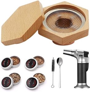 cocktail smoker kit, old fashioned smoker kit, bourbon whiskey smoker infuser kit with 4pcs wood chips – gifts for fathers day, lover, men, friends